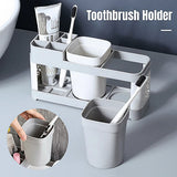 Shelf Cup Set Toothbrush Holder Plastic Stand Storage Racks Toothpaste Bathroom - Extra Image