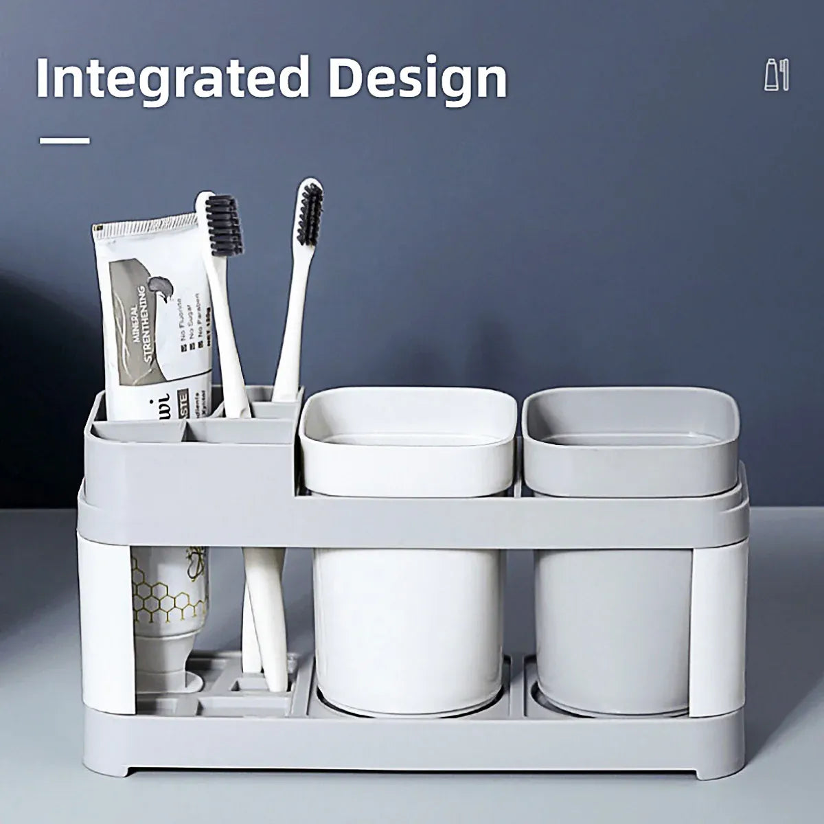 Shelf Cup Set Toothbrush Holder Plastic Stand Storage Racks Toothpaste Bathroom