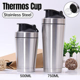 500/750ML Stainless Steel Protein Blender Shaker Cup Bottle Mixed Water Sport - 750ml
