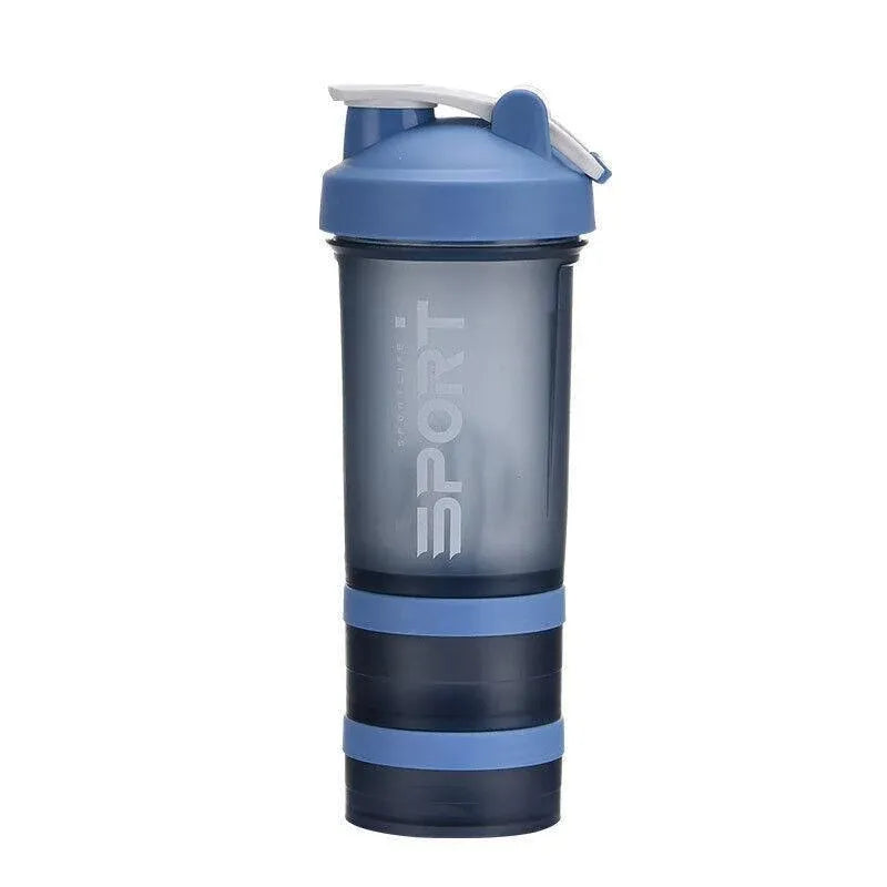 Powder Milkshake Drink Cup Sport Water Bottle 500Ml 3 Tier Protein Shaker Pill - Blue