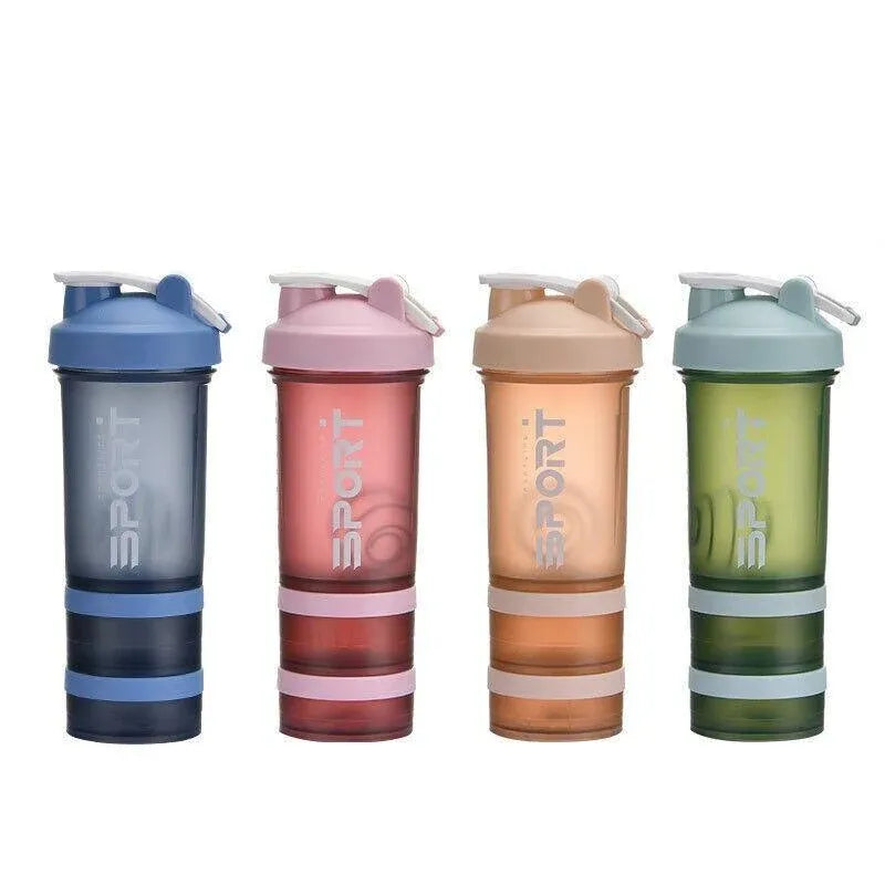 Powder Milkshake Drink Cup Sport Water Bottle 500Ml 3 Tier Protein Shaker Pill - Blue