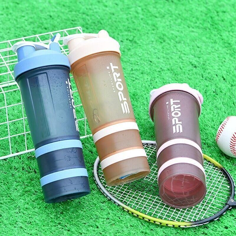 Powder Milkshake Drink Cup Sport Water Bottle 500Ml 3 Tier Protein Shaker Pill - Blue