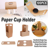 100pcs Kraft Paper Cup Holder Portable Coffee Drink Carrier Reusable Storage - Handheld Double Cup