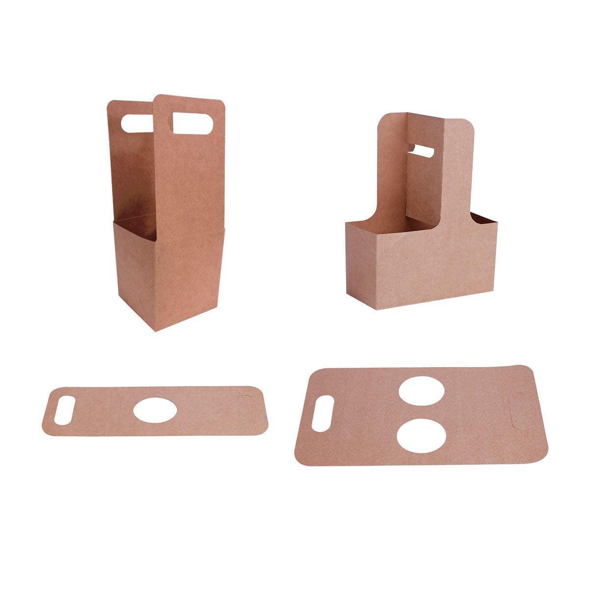 100pcs Kraft Paper Cup Holder Portable Coffee Drink Carrier Reusable Storage - Handheld Double Cup