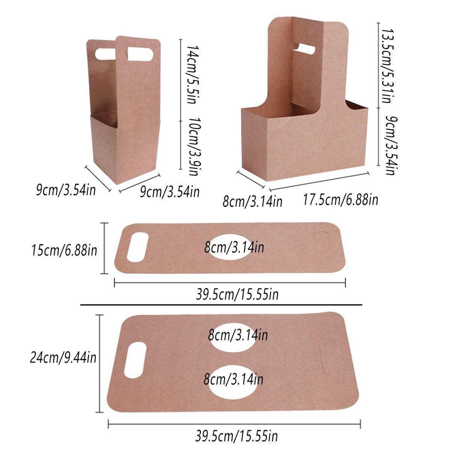 100pcs Kraft Paper Cup Holder Portable Coffee Drink Carrier Reusable Storage - Handheld Double Cup