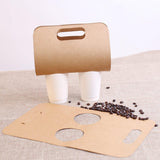 100pcs Kraft Paper Cup Holder Portable Coffee Drink Carrier Reusable Storage - Handheld Double Cup - 45-Degree Angle