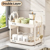 Double Layer Shelf Storage Rack for Water Cups Tea Cups Organizer Kitchen Rack - Side View