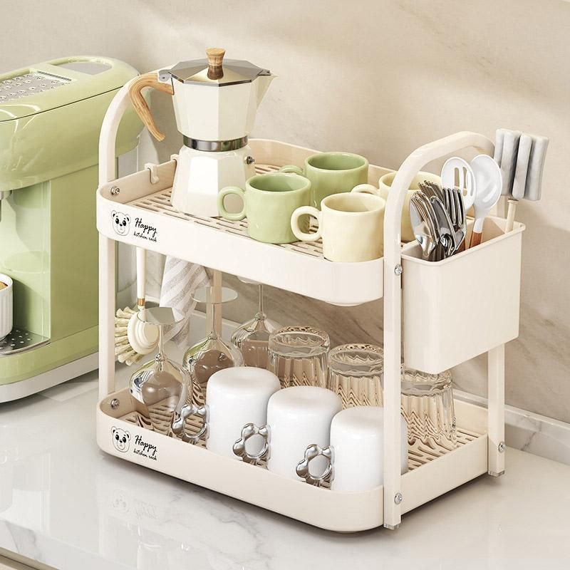 Double Layer Shelf Storage Rack for Water Cups Tea Cups Organizer Kitchen Rack