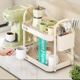 Double Layer Shelf Storage Rack for Water Cups Tea Cups Organizer Kitchen Rack - Extra Image
