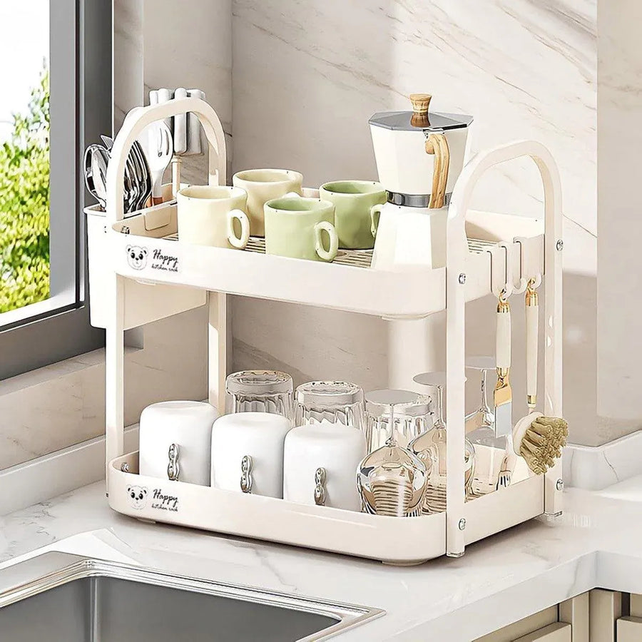 Double Layer Shelf Storage Rack for Water Cups Tea Cups Organizer Kitchen Rack