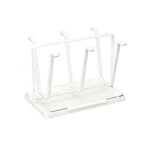 6 Hook Stainless Steel Cup Rack with Drip Tray for Mugs and Glasses - White