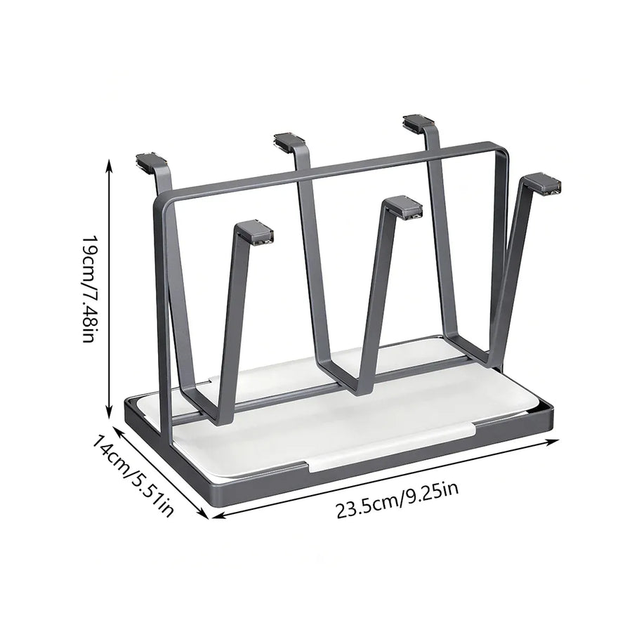 6 Hook Stainless Steel Cup Rack with Drip Tray for Mugs and Glasses - White
