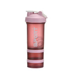 Powder Milkshake Drink Cup Sport Water Bottle 500Ml 3 Tier Protein Shaker Pill - Pink