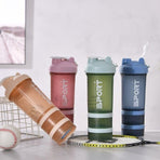 Powder Milkshake Drink Cup Sport Water Bottle 500Ml 3 Tier Protein Shaker Pill - Pink