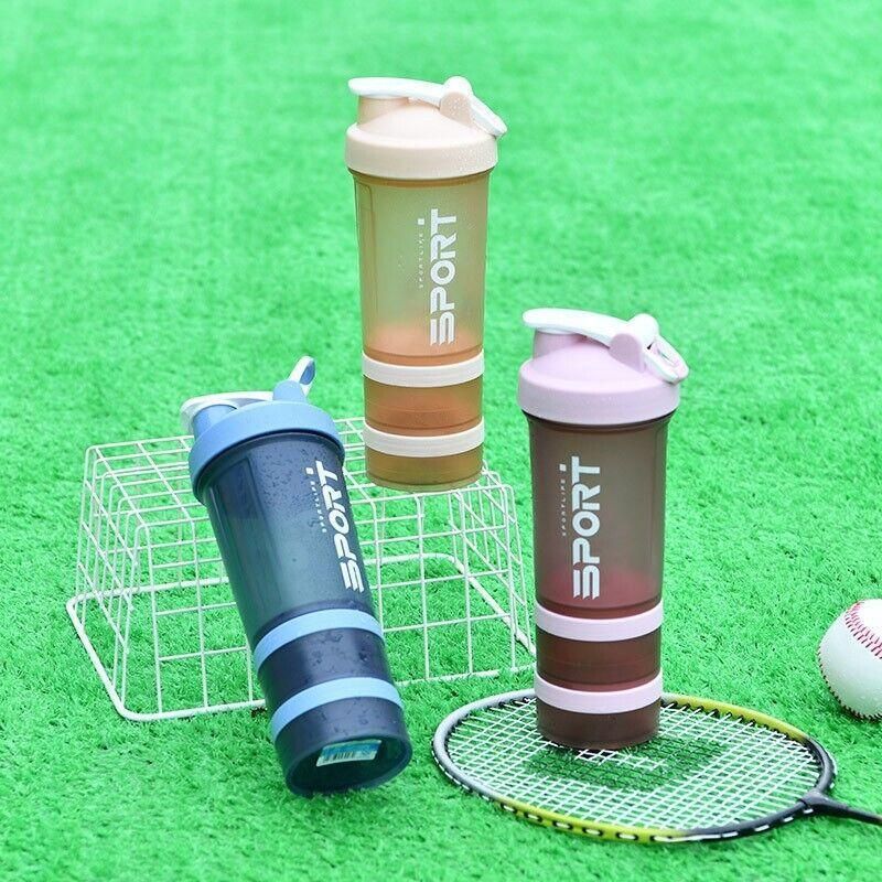 Powder Milkshake Drink Cup Sport Water Bottle 500Ml 3 Tier Protein Shaker Pill - Pink