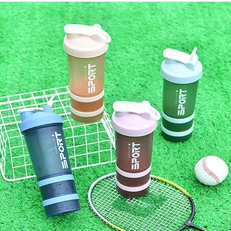 Powder Milkshake Drink Cup Sport Water Bottle 500Ml 3 Tier Protein Shaker Pill - Pink