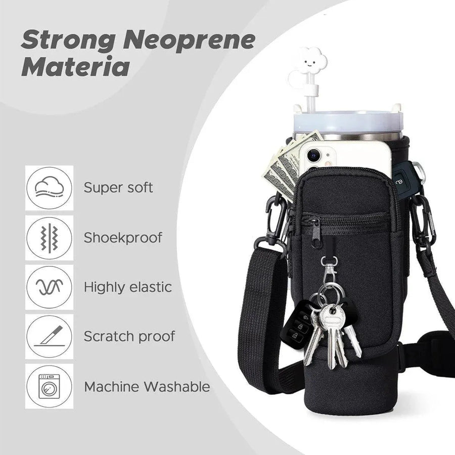 Portable Cup Sleeve Drink Holder Reusable Water Bottle Carrier Travel Bag - Grey
