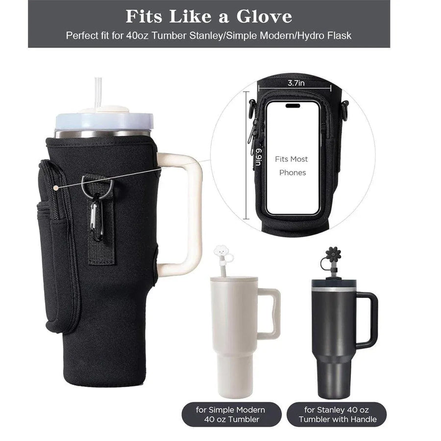 Portable Cup Sleeve Drink Holder Reusable Water Bottle Carrier Travel Bag - Grey