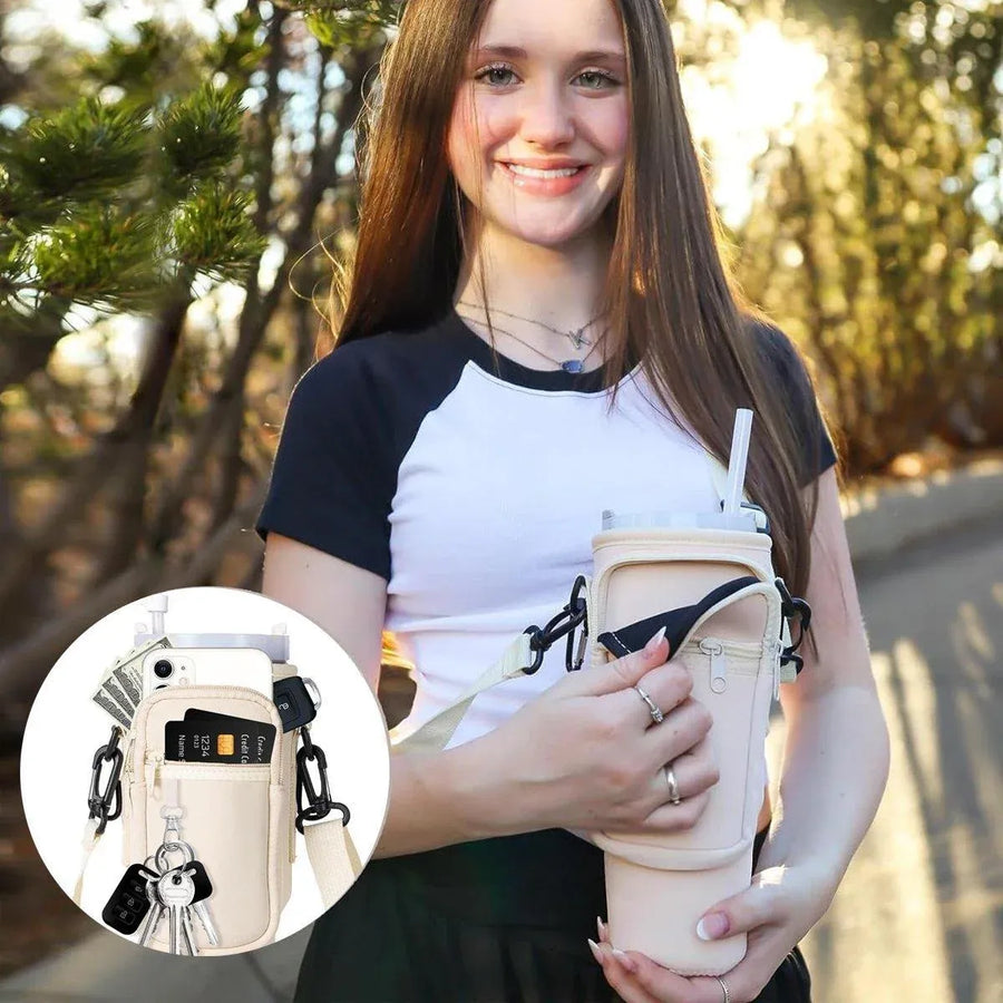 Portable Cup Sleeve Drink Holder Reusable Water Bottle Carrier Travel Bag - Grey