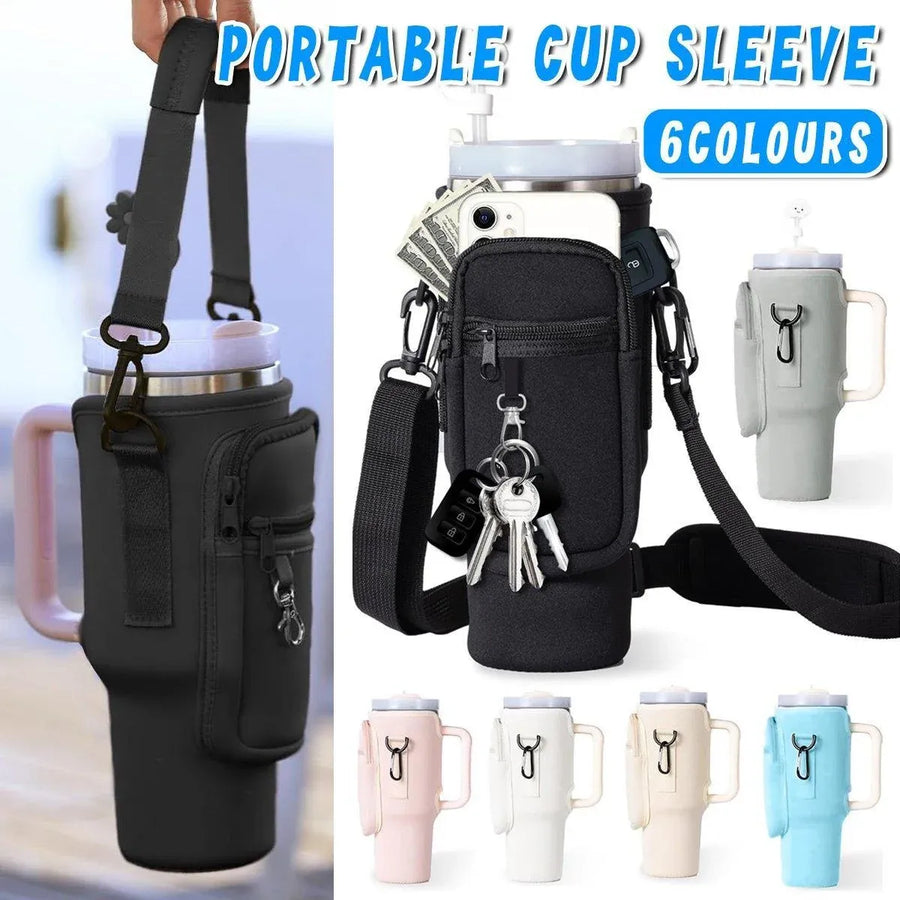 Portable Cup Sleeve Drink Holder Reusable Water Bottle Carrier Travel Bag - Grey