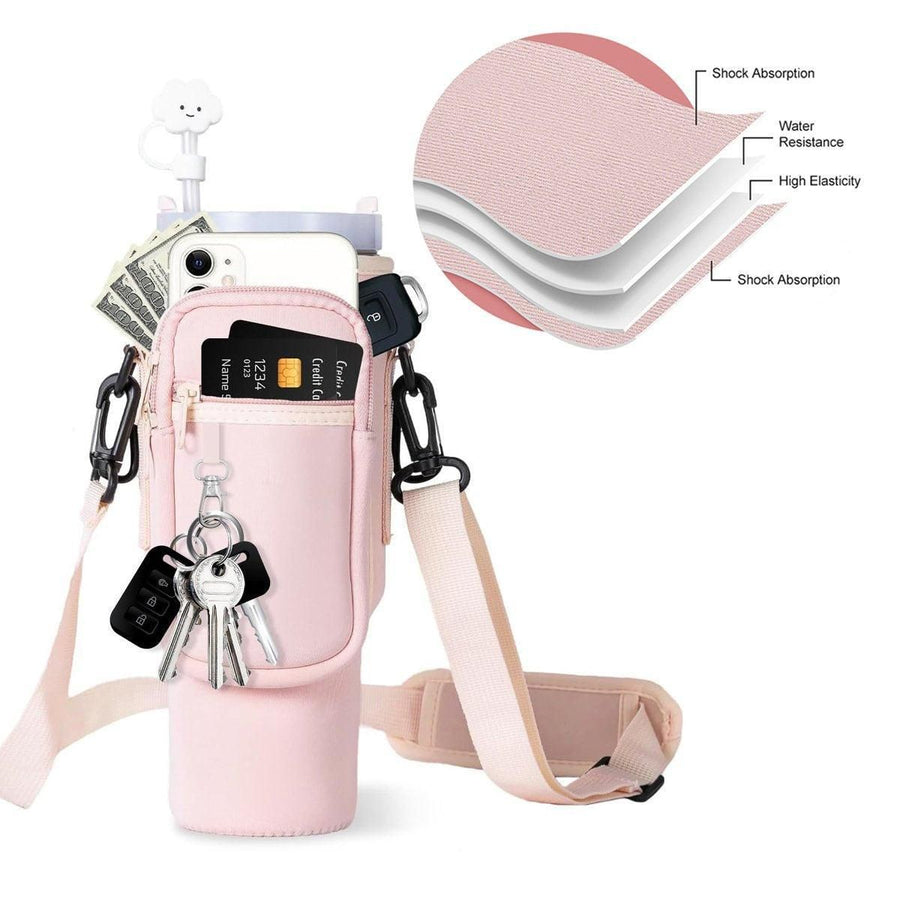 Portable Cup Sleeve Drink Holder Reusable Water Bottle Carrier Travel Bag - White