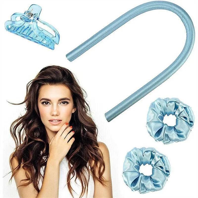 Heatless Curling Rod Headband Silk Curling Ribbon Hair Roller Lazy Curler Sets - 3Pcs/Set A (Pink，No Clip)