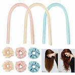Heatless Curling Rod Headband Silk Curling Ribbon Hair Roller Lazy Curler Sets - 4Pcs/Set B (Pink，With Clip)