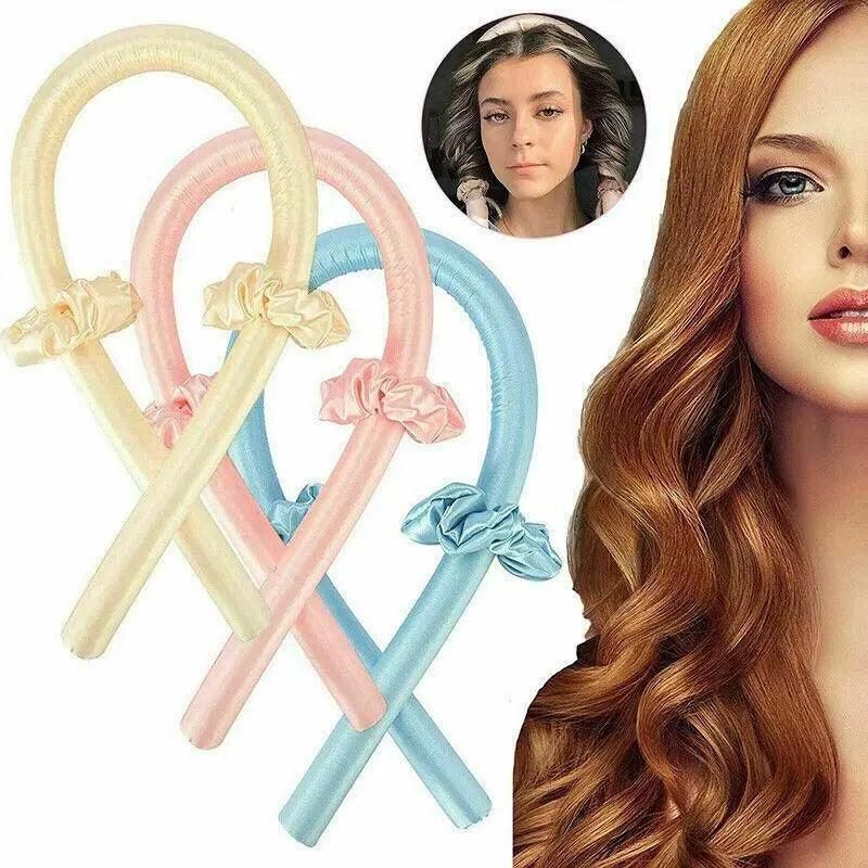 Heatless Curling Rod Headband Silk Curling Ribbon Hair Roller Lazy Curler Sets - 4Pcs/Set B (Pink，With Clip)