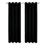 2pcs Semi Blackout Curtain Fabric Solid Colour Home Decor Drapes for Living Room - Black - 132x160cm