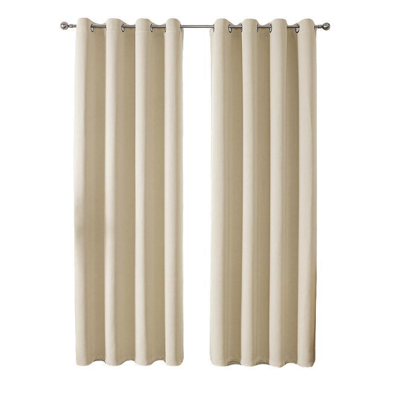 2pcs Semi Blackout Curtain Fabric Solid Colour Home Decor Drapes for Living Room - Black - 132x213cm