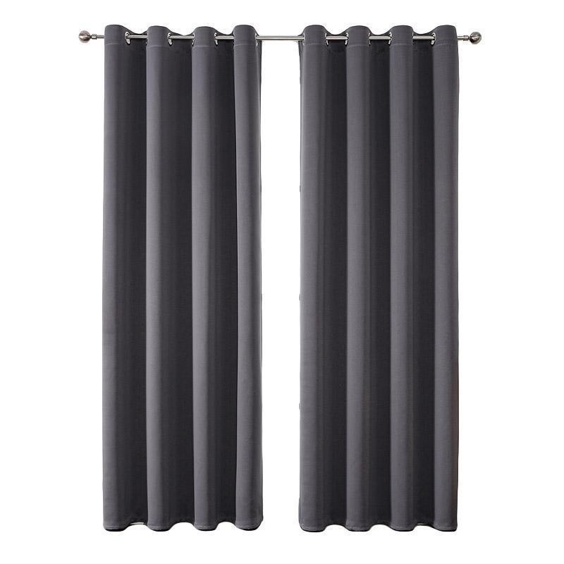 2pcs Semi Blackout Curtain Fabric Solid Colour Home Decor Drapes for Living Room - Black - 132x213cm
