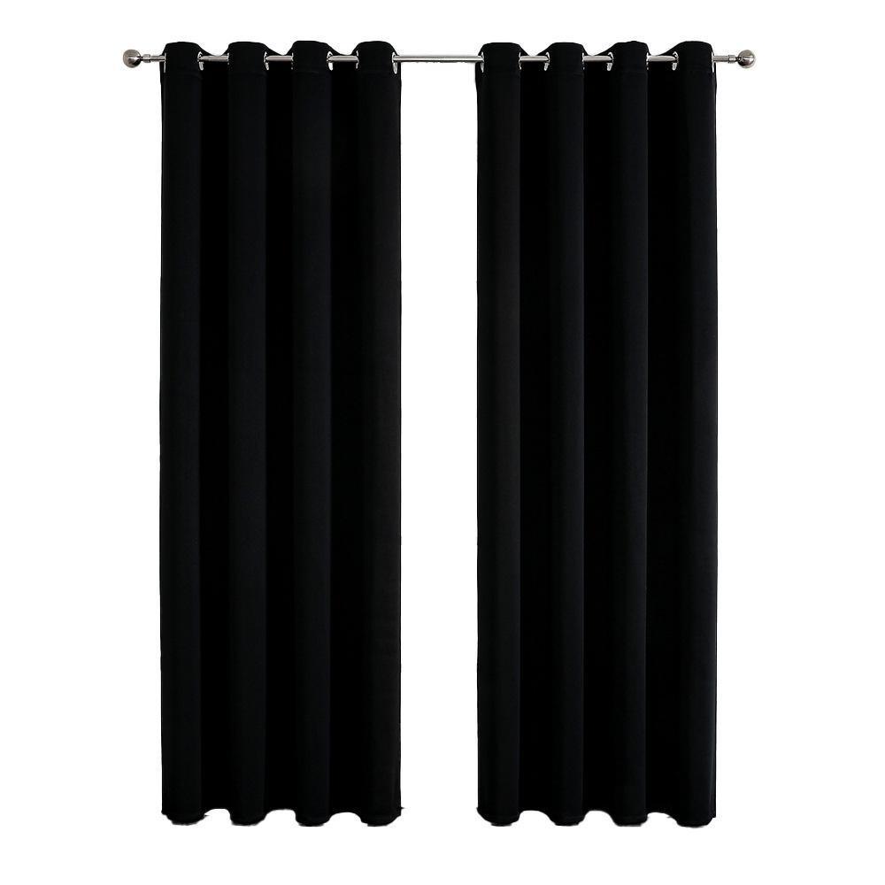 2pcs Semi Blackout Curtain Fabric Solid Colour Home Decor Drapes for Living Room - Black - 132x244cm