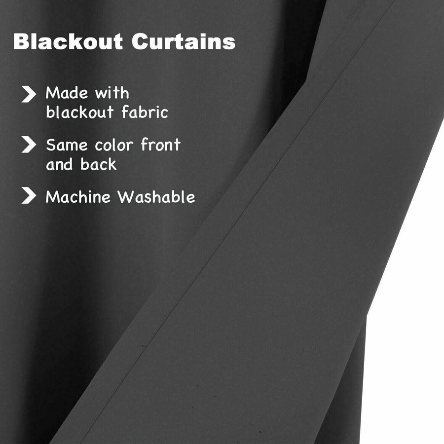 2pcs Semi Blackout Curtain Fabric Solid Colour Home Decor Drapes for Living Room - Black - 132x244cm