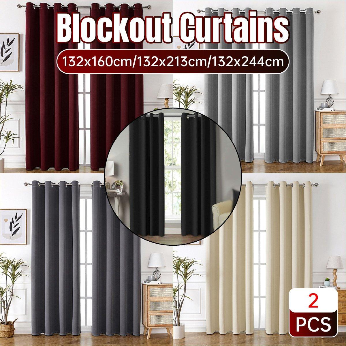 2pcs Semi Blackout Curtain Fabric Solid Colour Home Decor Drapes for Living Room - Yellow - 132x244cm