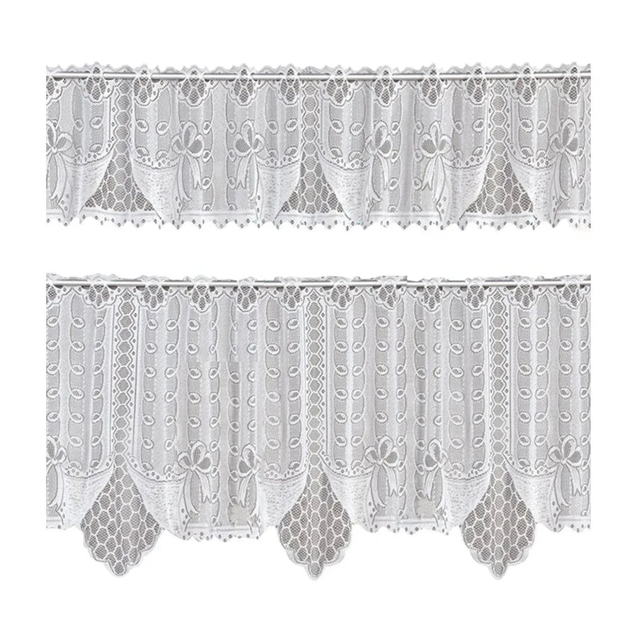 White Lace Window Curtain Short Tier Panel for Kitchen Bathroom