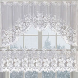 White Lace Window Curtain Short Tier Panel for Kitchen Bathroom