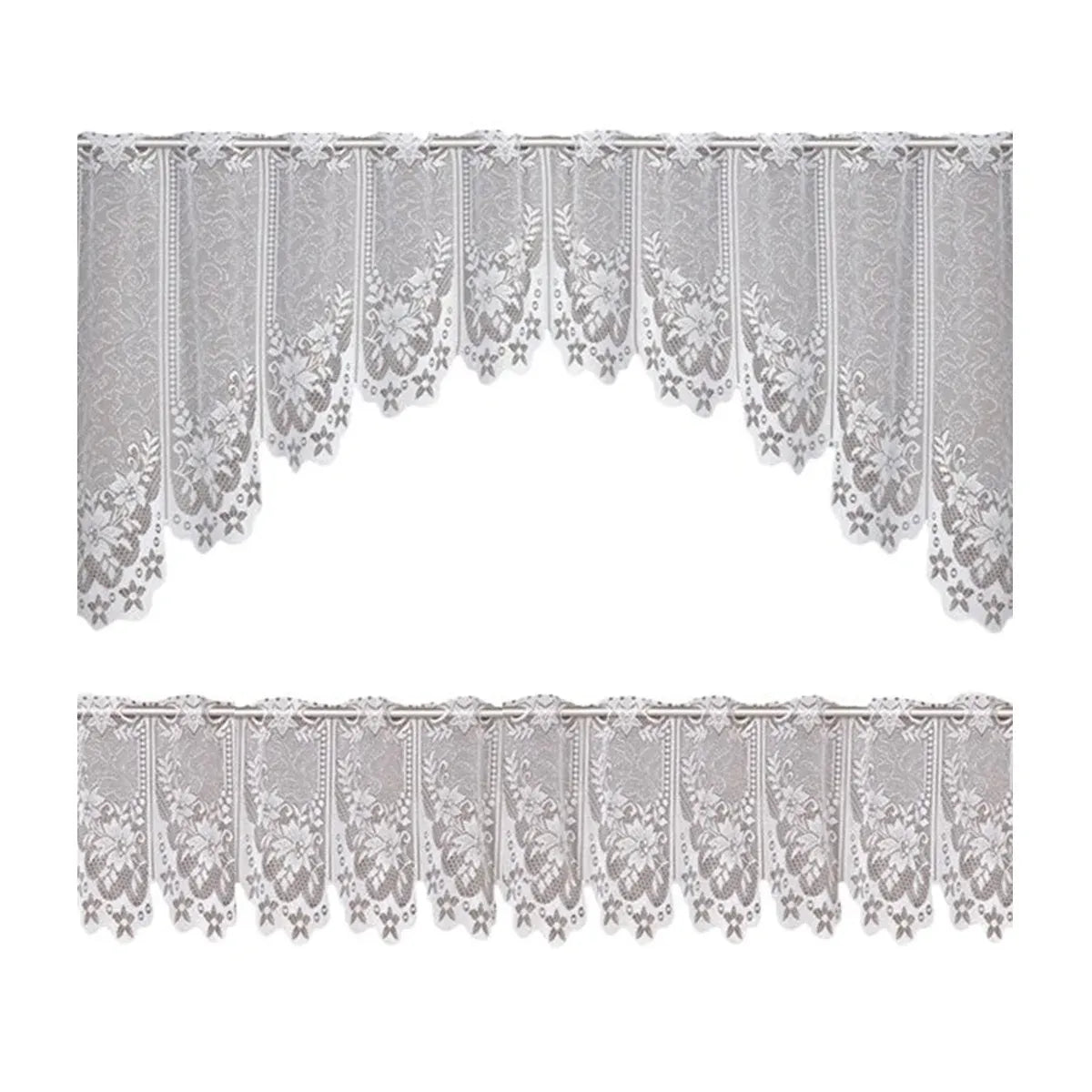 White Lace Window Curtain Short Tier Panel for Kitchen Bathroom