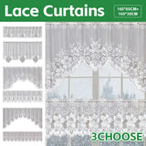 White Lace Window Curtain Short Tier Panel for Kitchen Bathroom - Front View