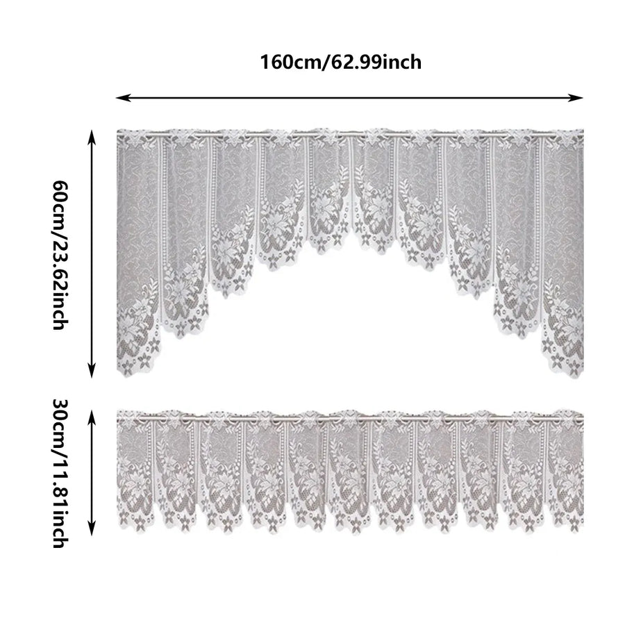 White Lace Window Curtain Short Tier Panel for Kitchen Bathroom