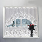 White Lace Window Curtain Short Tier Panel for Kitchen Bathroom