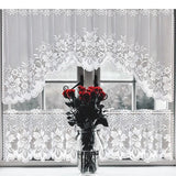 White Lace Window Curtain Short Tier Panel for Kitchen Bathroom - 45-Degree Angle