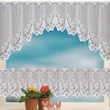 White Lace Window Curtain Short Tier Panel for Kitchen Bathroom - Rear View