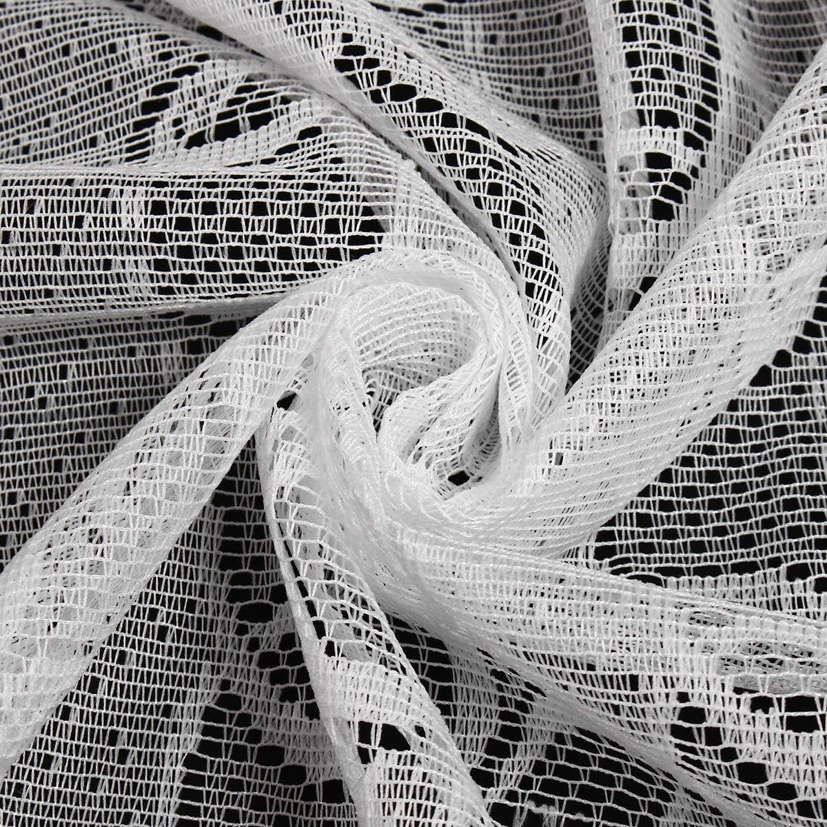 White Lace Window Curtain Short Tier Panel for Kitchen Bathroom