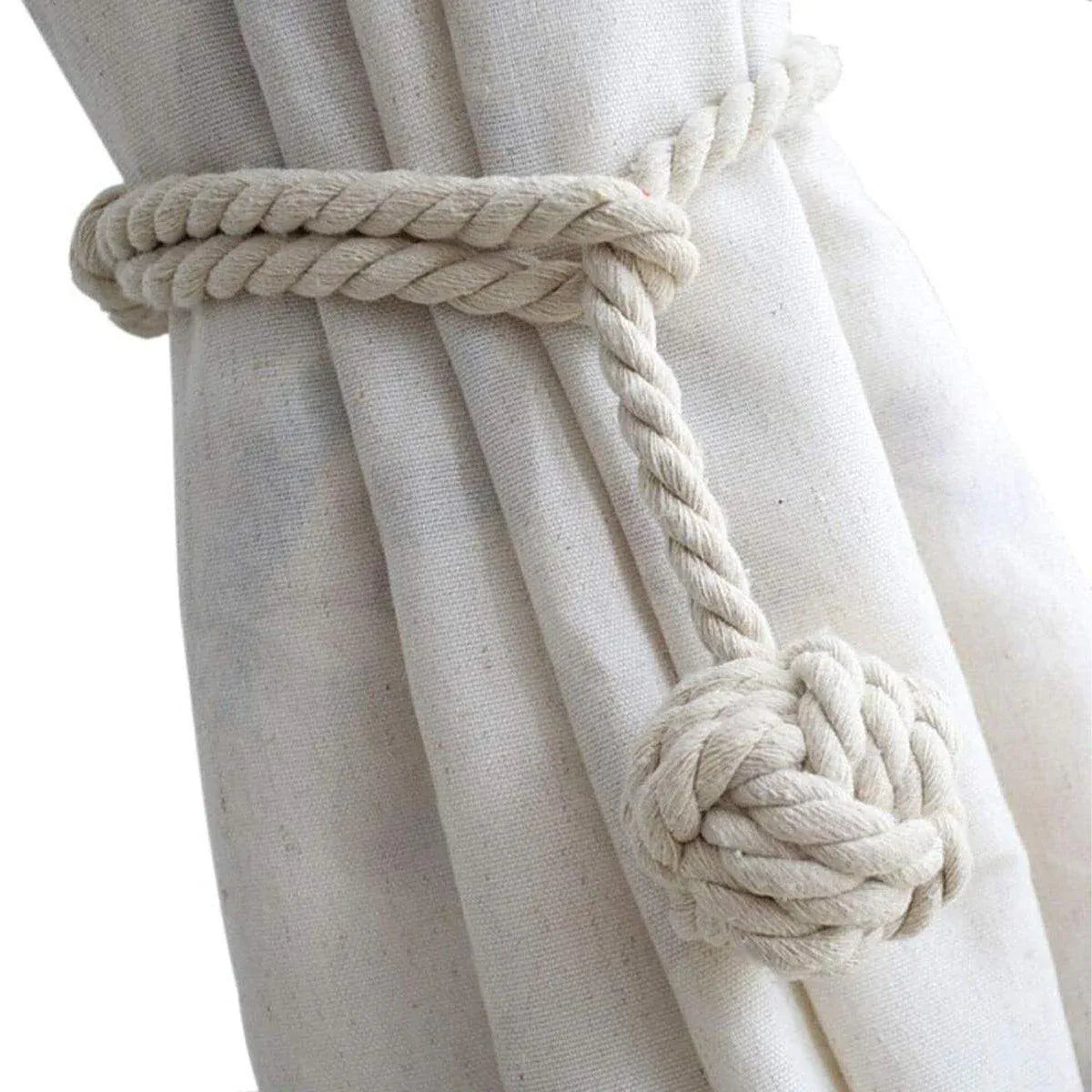 1pair Braided Cotton Curtain Tiebacks No Hole Curtain Holdbacks Hanging Balls - Beige