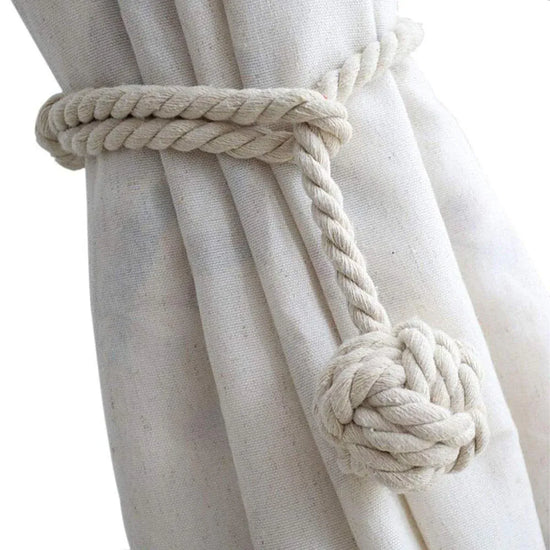 1pair Braided Cotton Curtain Tiebacks No Hole Curtain Holdbacks Hanging Balls - Beige