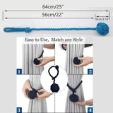 1pair Braided Cotton Curtain Tiebacks No Hole Curtain Holdbacks Hanging Balls - Beige - Top-Down View