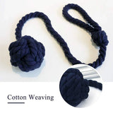 1pair Braided Cotton Curtain Tiebacks No Hole Curtain Holdbacks Hanging Balls - Beige - Rear View
