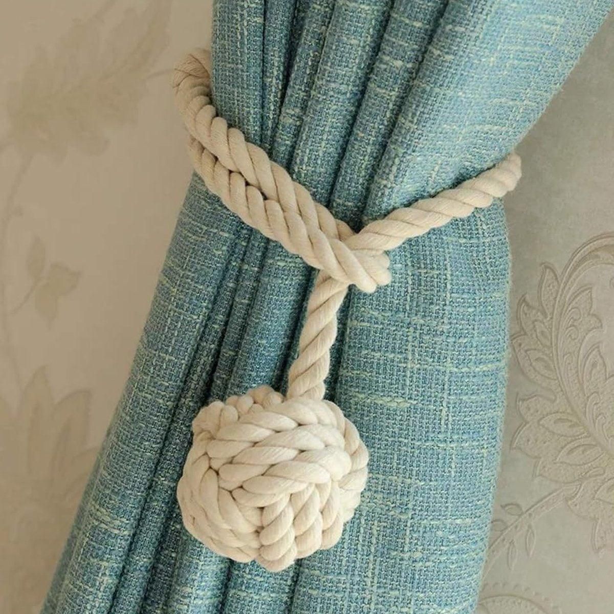 1pair Braided Cotton Curtain Tiebacks No Hole Curtain Holdbacks Hanging Balls - Beige