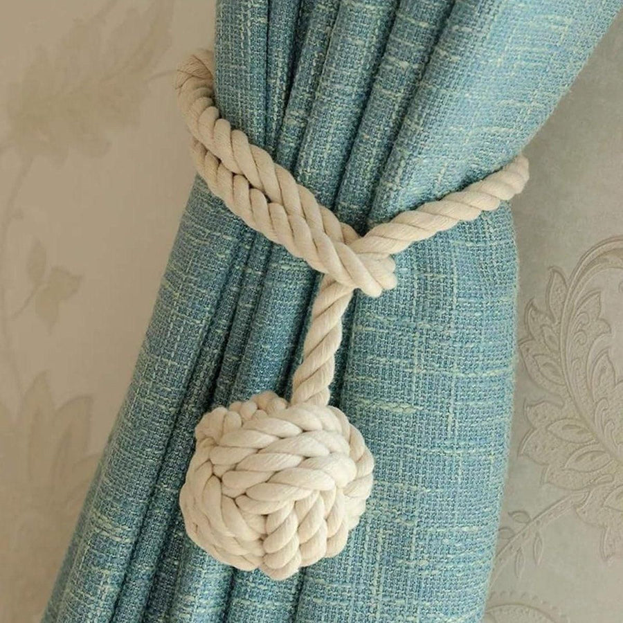 1pair Braided Cotton Curtain Tiebacks No Hole Curtain Holdbacks Hanging Balls - Beige