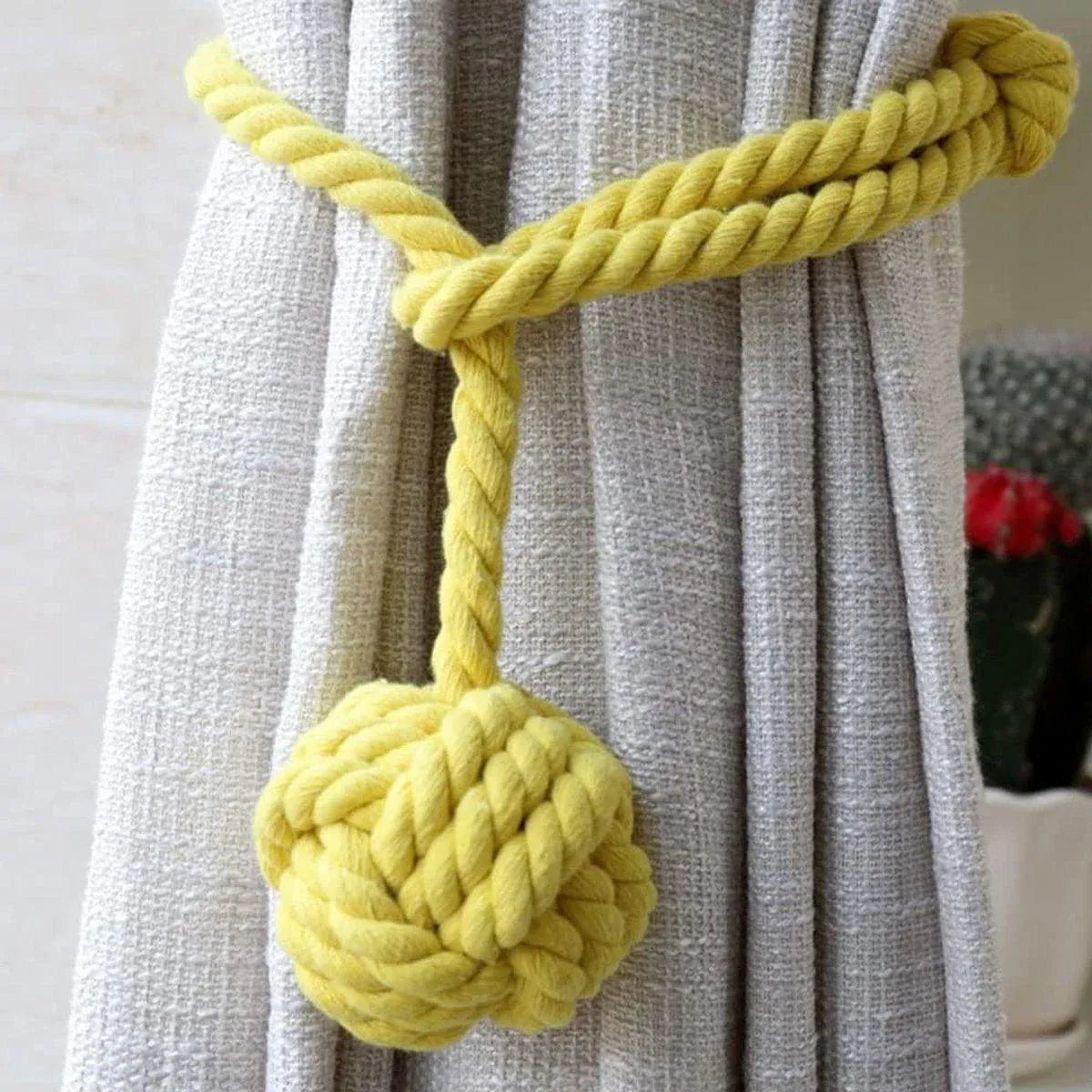 1pair Braided Cotton Curtain Tiebacks No Hole Curtain Holdbacks Hanging Balls - Beige